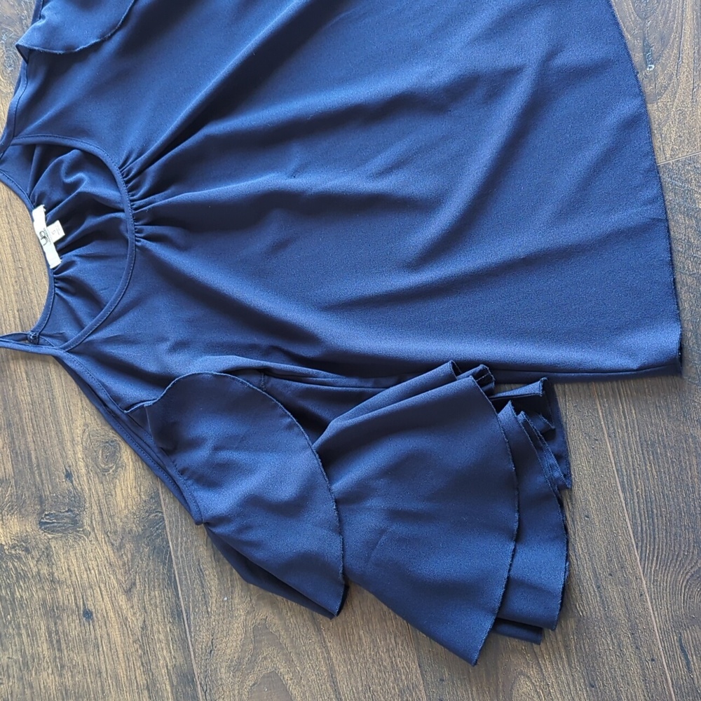 Navy Ruffle Cold Shoulder Party Top - Picture 5 of 12